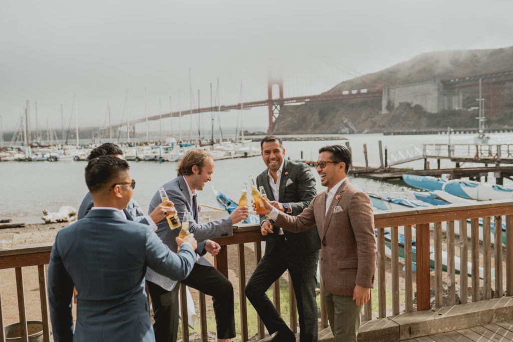 The groom and his crew celebrating in San Francisco before the ceremony