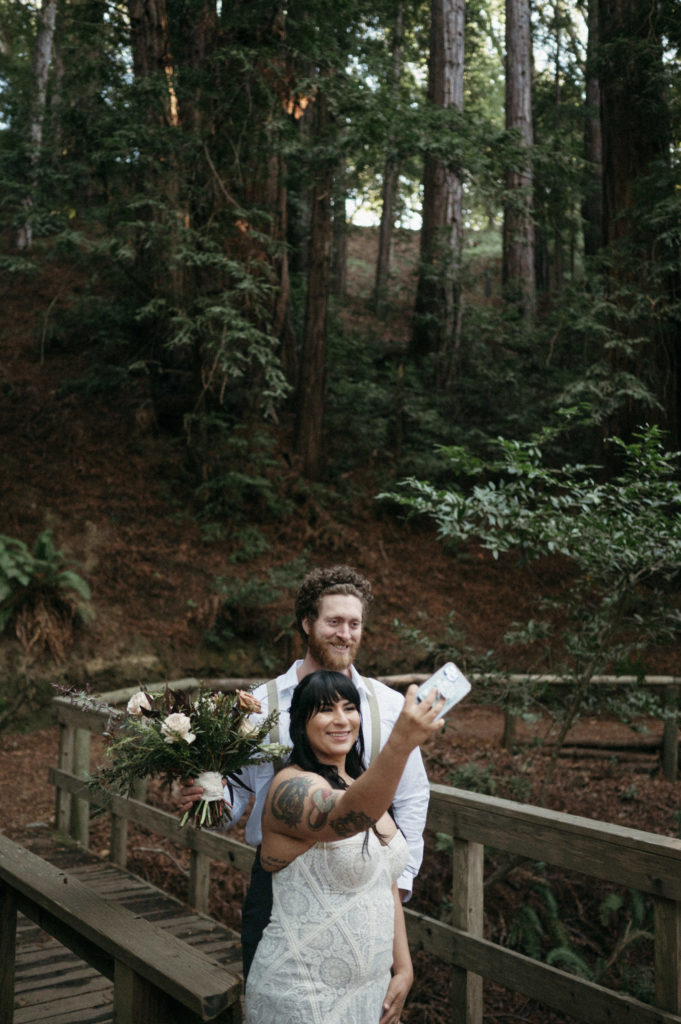 Selfies in the redwoods to document their elopement!