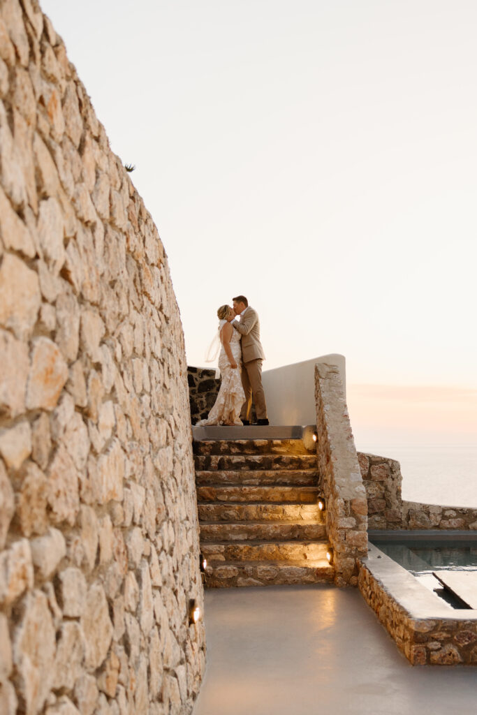 Destination Santorini wedding bride and groom