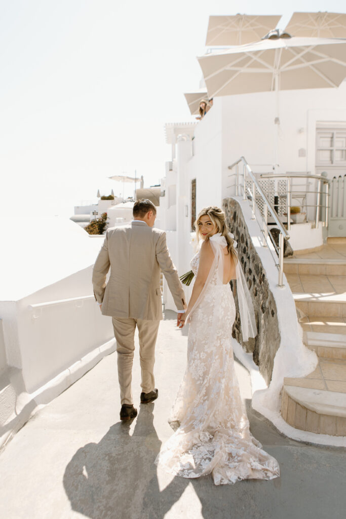 Bride and groom in Santorini