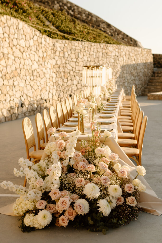 Destination wedding Santorini sunset table