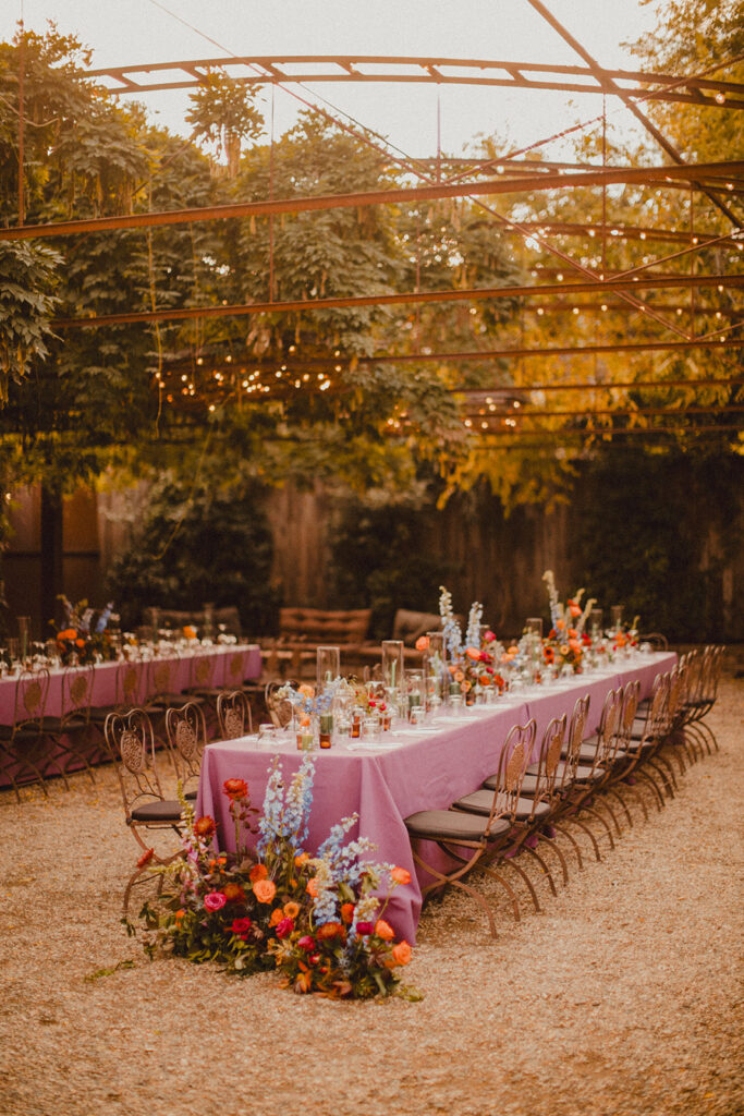 Reception décor at Barndiva with warm lighting and seasonal florals.