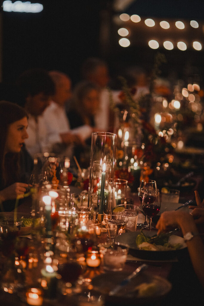 Elegant tablescape at Barndiva with fall florals and candlelight.